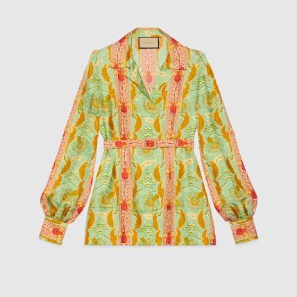 leaves print silk shirt by gucci|Gucci Leaves and pomegranate print silk shirt.